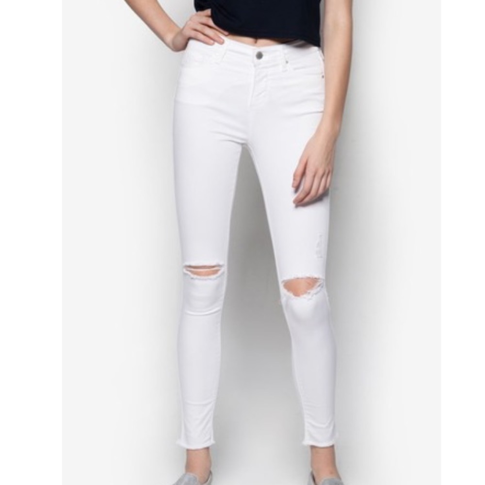 Topshop Leigh white ripped raw hem jeans sz 25